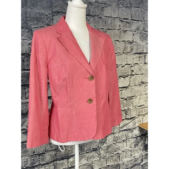Loft Womens Blazer Jacket Medium Pink Linen Blend Business Casual Vintage Look - Picture 4 of 11